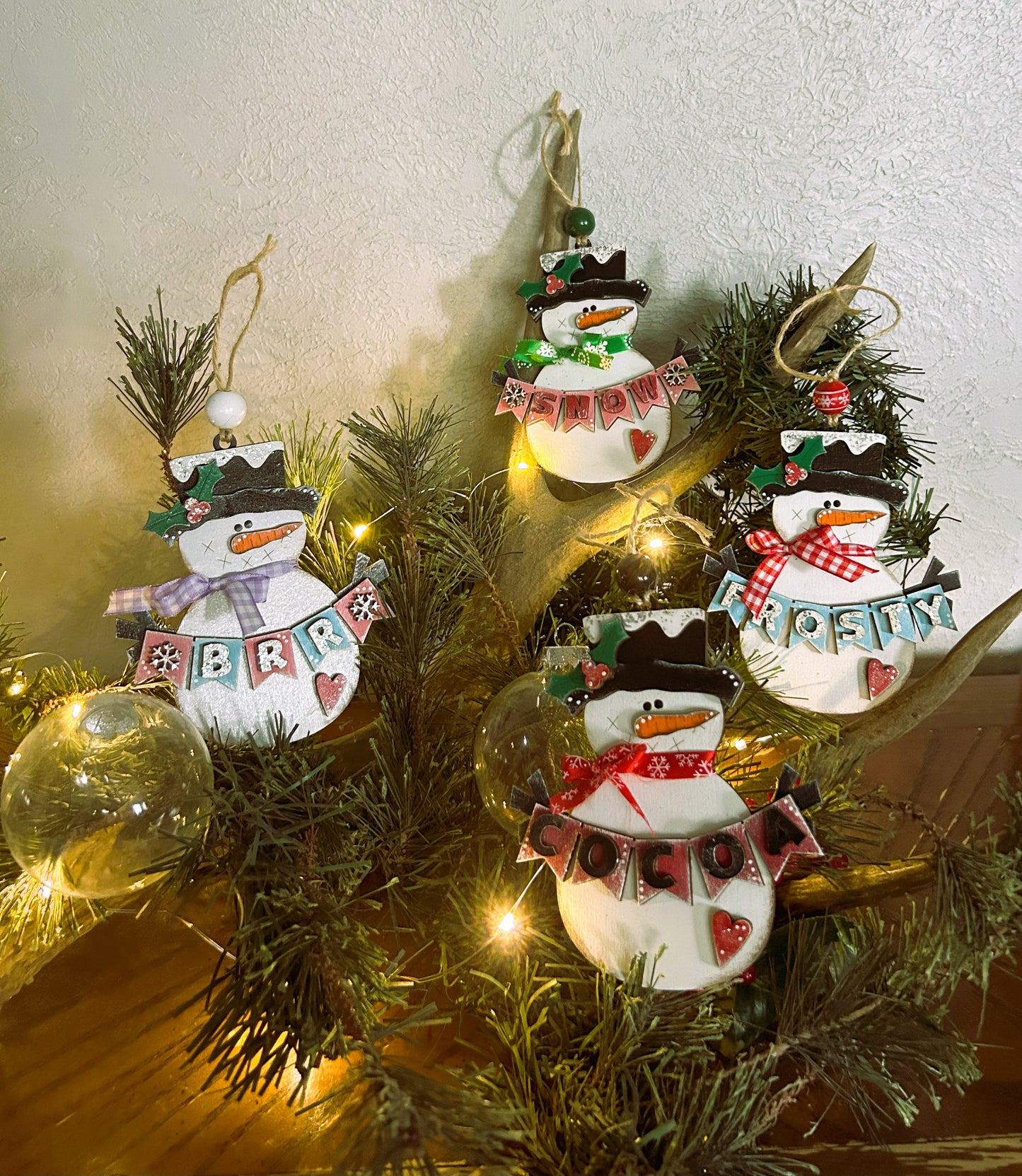 Snowman Banner Wood Christmas Ornament