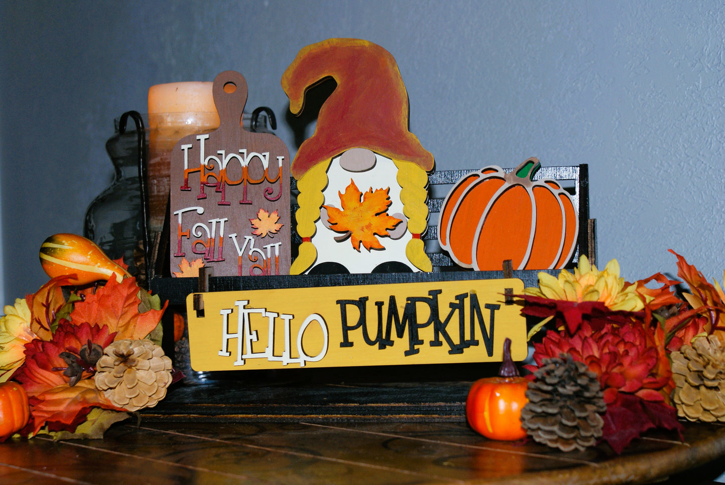 Fall Gnome Interchangeable Wagon/Crate/Shelf Stand Insert