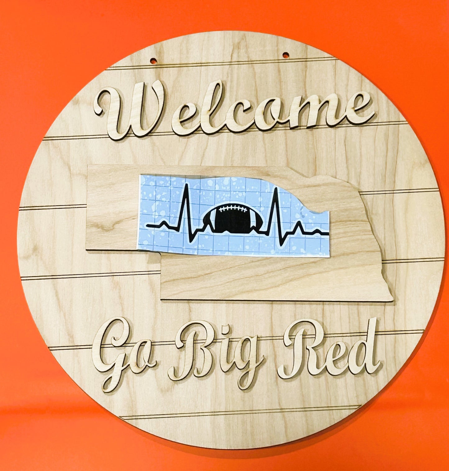 Go Big Red Nebraska Welcome Wood Round Door Hanger