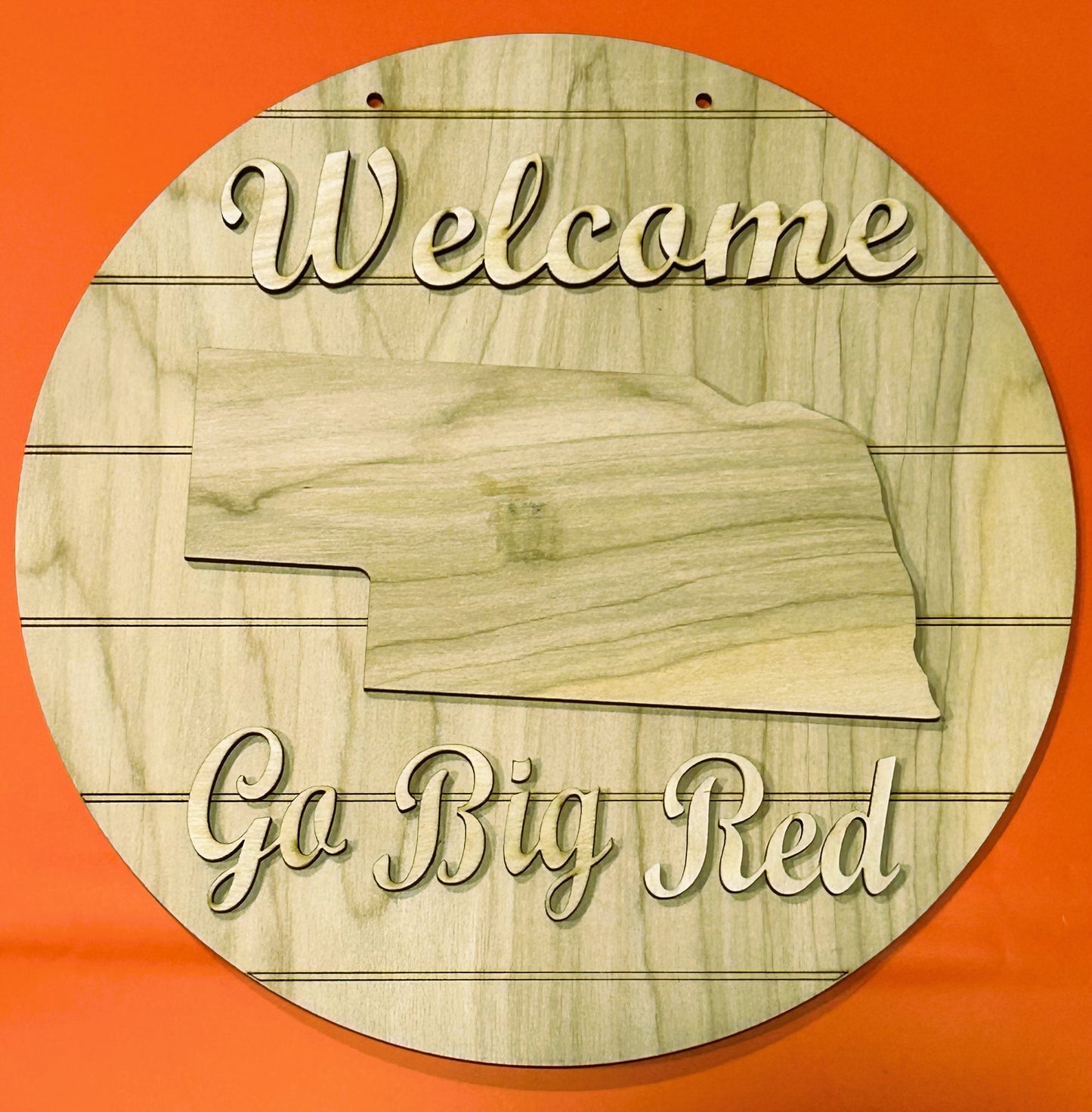 Go Big Red Nebraska Welcome Wood Round Door Hanger