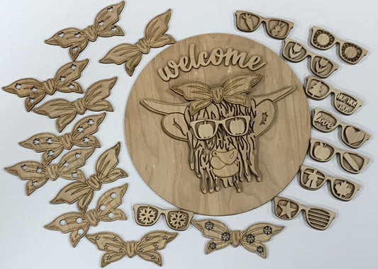 Highland Fuzzy Cow Interchangeable Welcome sign