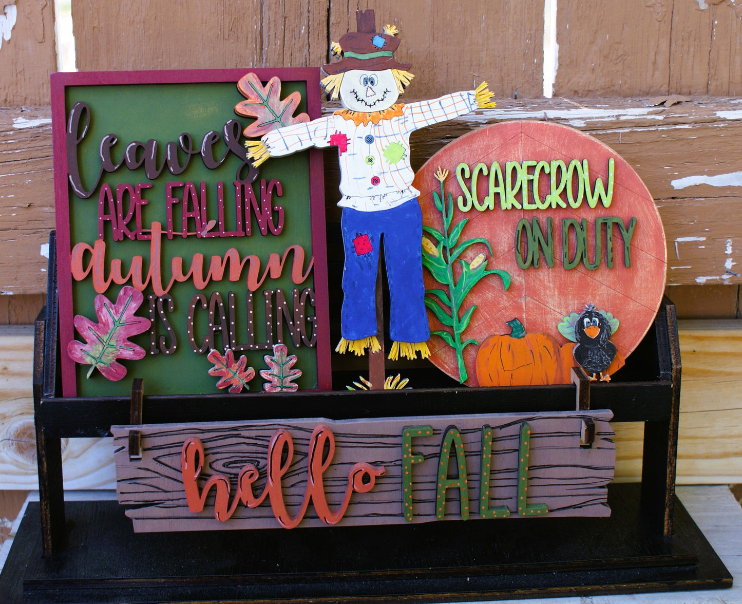 Fall Scarecrow Interchangable Wagon/Crate/Raised Shelf Sitter Insert