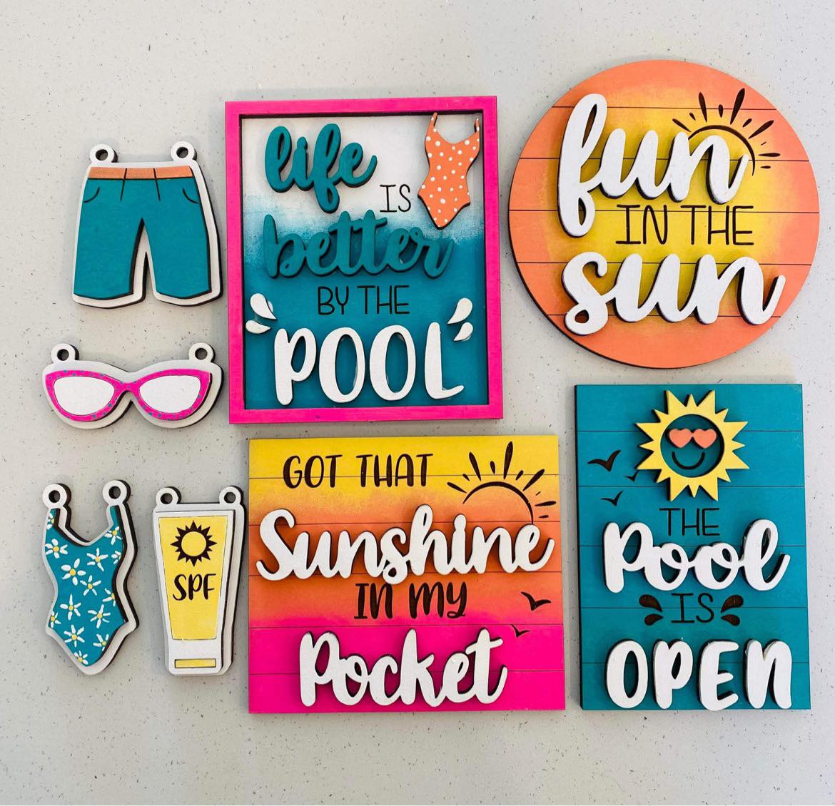 Summer/Pool Tiered Tray Decor DIY Set